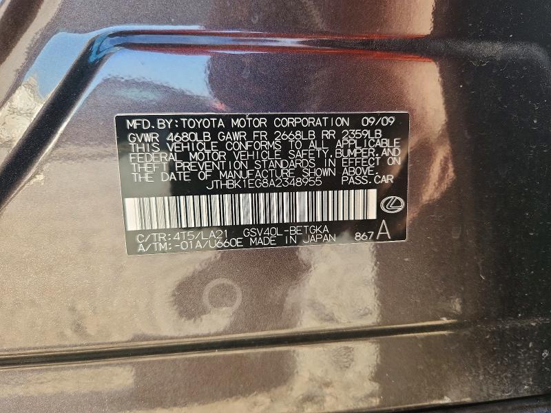 Aukcja sprzedaży 2010 Lexus Es, vin: JTHBK1EG8A2348955, numer aukcji: 66425406
