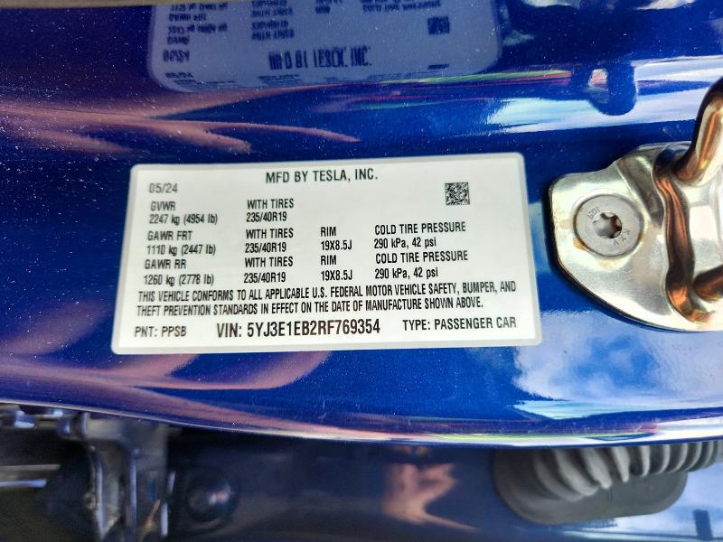Aukcja sprzedaży 2024 Tesla Model 3, vin: 5YJ3E1EB2RF769354, numer aukcji: 65010926