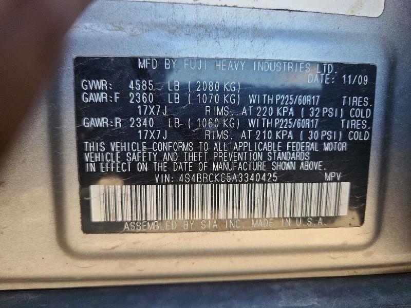 Продажа на аукционе авто 2010 Subaru Outback, vin: 4S4BRCKC5A3340425, номер лота: 63721566
