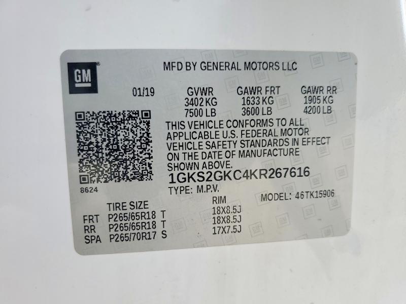 Продаж на аукціоні авто 2019 Gmc Yukon Xl, vin: 1GKS2GKC4KR267616, номер лоту: 65103796