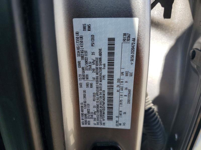 66219246 :رقم المزاد ، 1FTFW1ED7NFA05419 vin ، 2022 Ford F150 مزاد بيع
