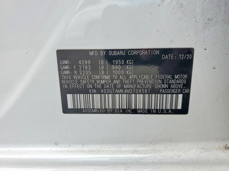 Aukcja sprzedaży 2021 Subaru Impreza, vin: 4S3GTAM64M3708587, numer aukcji: 64563556