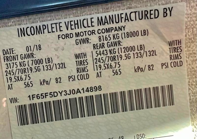 2018 Ford F53 მანქანა იყიდება აუქციონზე, vin: 1F65F5DY3J0A14898, აუქციონის ნომერი: 61646536