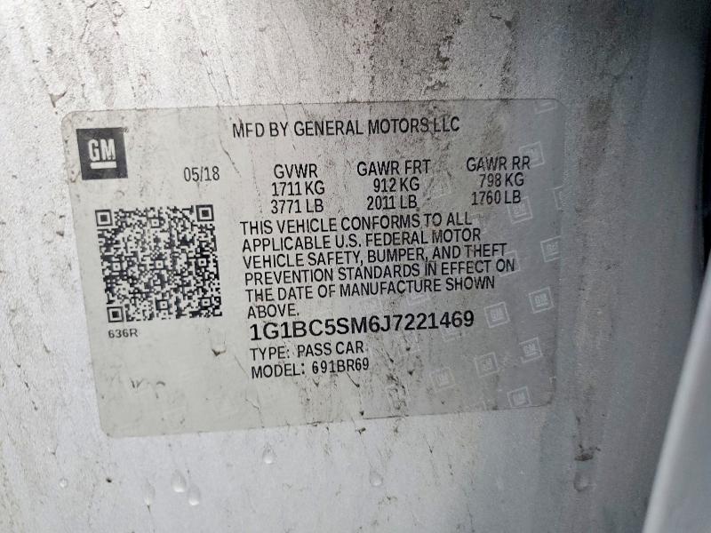 2018 Chevrolet Cruze მანქანა იყიდება აუქციონზე, vin: 1G1BC5SM6J7221469, აუქციონის ნომერი: 64287296