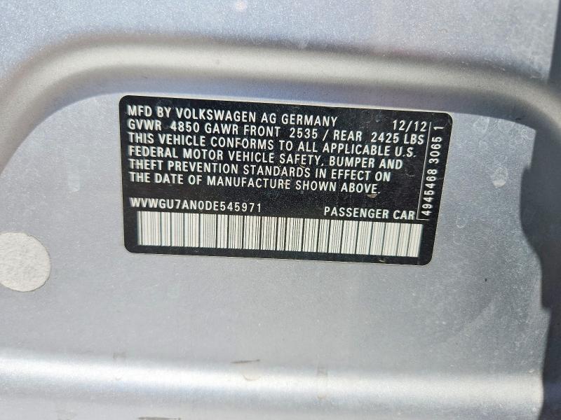 Продажа на аукционе авто 2013 Volkswagen Cc, vin: WVWGU7AN0DE545971, номер лота: 64138716