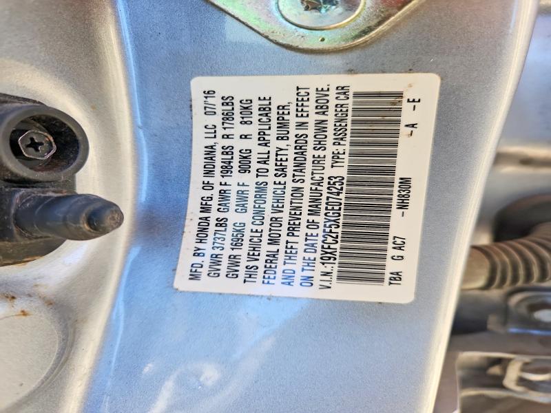 2016 Honda Civic მანქანა იყიდება აუქციონზე, vin: 19XFC2F5XGE074253, აუქციონის ნომერი: 66804576