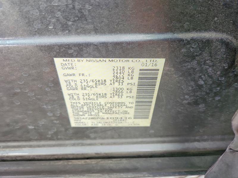 64115206 :رقم المزاد ، 5N1AZ2MG2GN109436 vin ، 2016 Nissan Murano مزاد بيع
