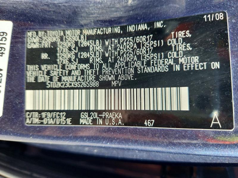Aukcja sprzedaży 2009 Toyota Sienna, vin: 5TDZK23CX9S265988, numer aukcji: 64692596