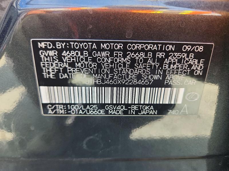 65595436 :رقم المزاد ، JTHBJ46GX92284657 vin ، 2009 Lexus Es مزاد بيع