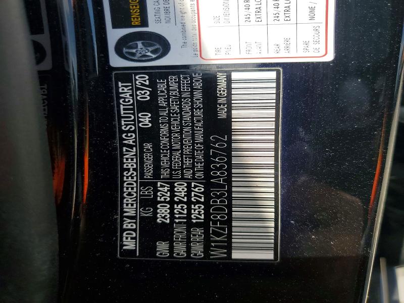 63705476 :رقم المزاد ، W1KZF8DB3LA836762 vin ، 2020 Mercedes-benz E مزاد بيع