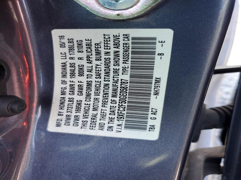 Продажа на аукционе авто 2016 Honda Civic, vin: 19XFC2F50GE058787, номер лота: 65940766