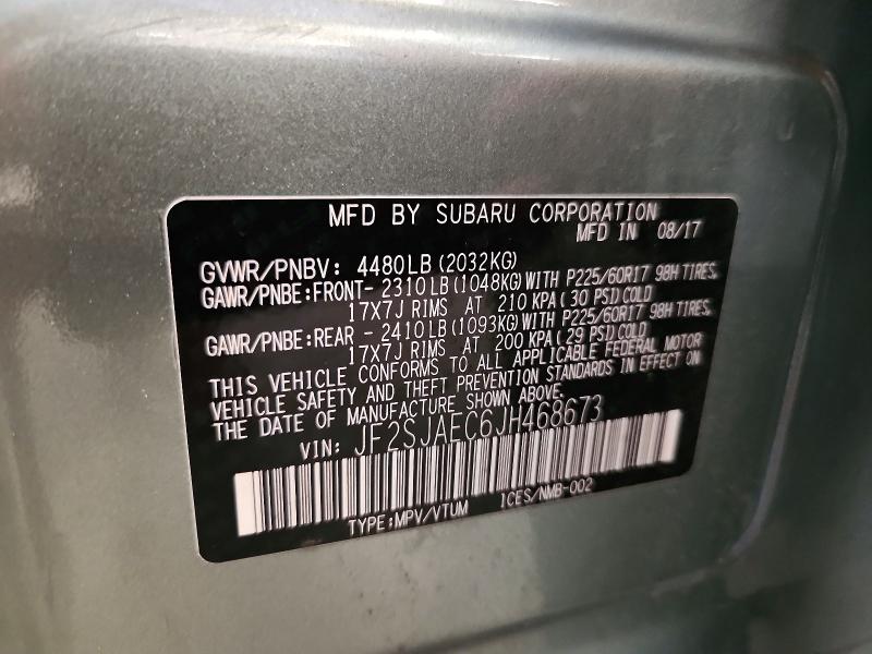 2018 Subaru Forester მანქანა იყიდება აუქციონზე, vin: JF2SJAEC6JH468673, აუქციონის ნომერი: 64789276