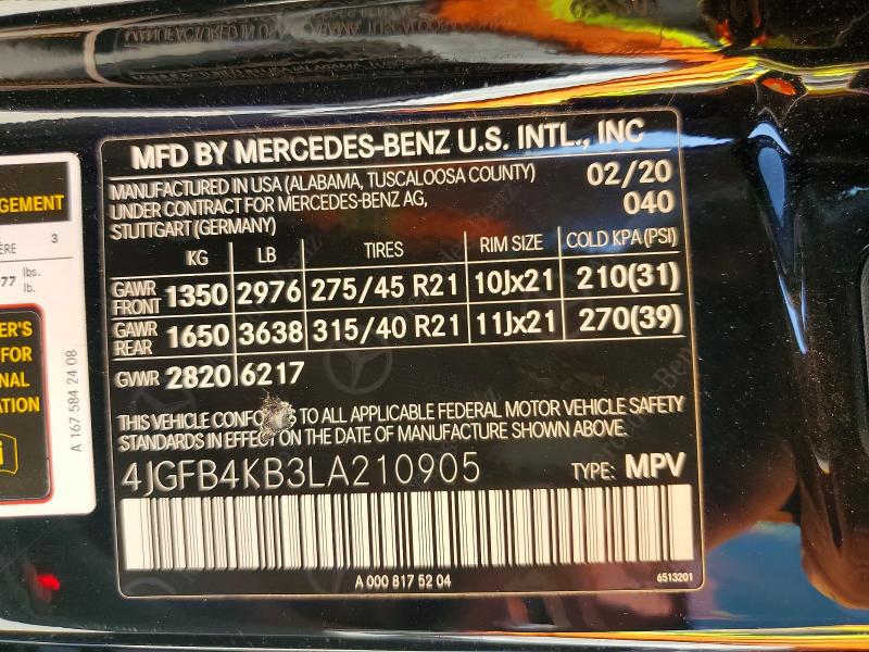 Продаж на аукціоні авто 2020 Mercedes-benz Gle, vin: 4JGFB4KB3LA210905, номер лоту: 65945506