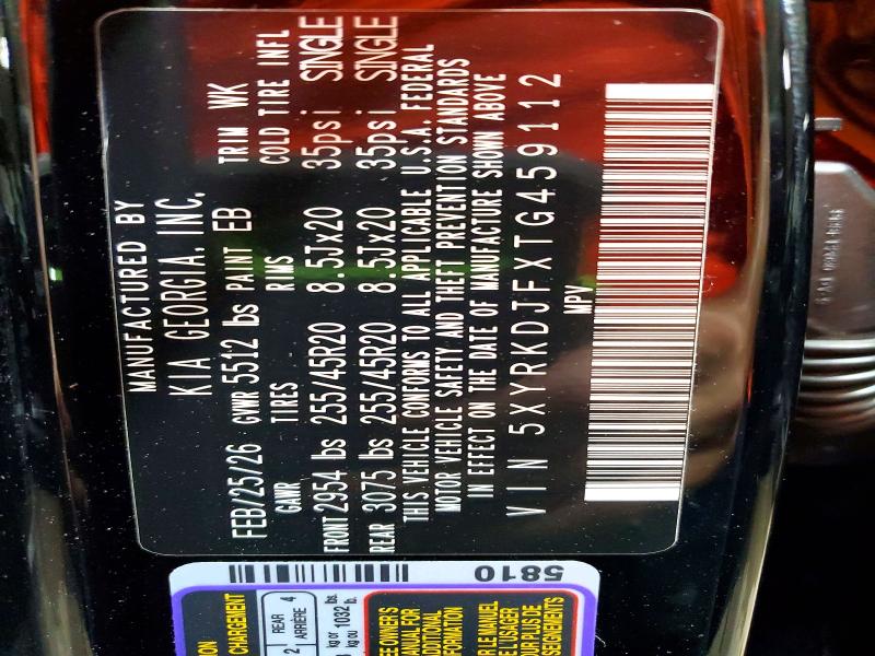 65131726 :رقم المزاد ، 5XYRKDJFXTG459112 vin ، 2026 Kia Sorento مزاد بيع