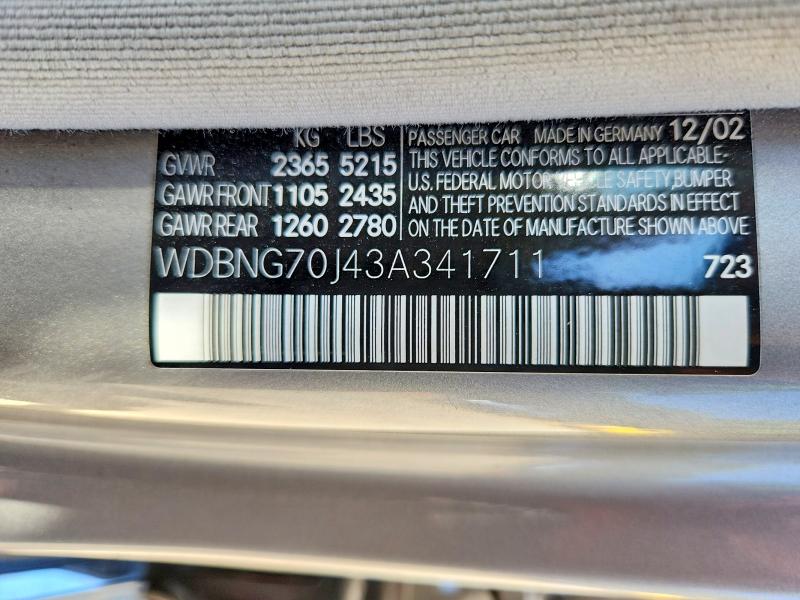 Продаж на аукціоні авто 2003 Mercedes-benz S, vin: WDBNG70J43A341711, номер лоту: 65684226