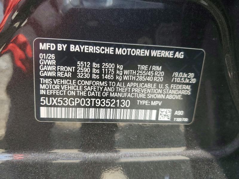 Aukcja sprzedaży 2026 Bmw X3, vin: 5UX53GP03T9352130, numer aukcji: 66287916