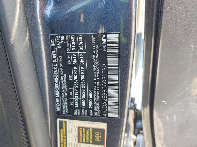 2012 Mercedes-benz Ml მანქანა იყიდება აუქციონზე, vin: 4JGDA2EB8CA095390, აუქციონის ნომერი: 66068266