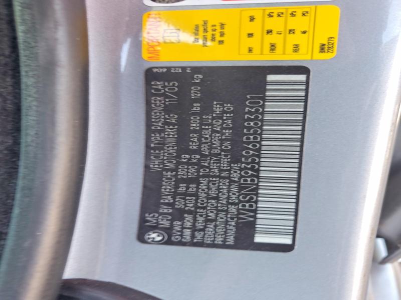 Продаж на аукціоні авто 2006 Bmw M5, vin: WBSNB93596B583301, номер лоту: 63655966