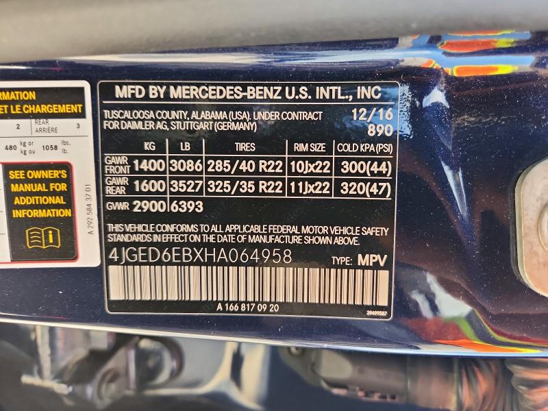 66203426 :رقم المزاد ، 4JGED6EBXHA064958 vin ، 2017 Mercedes-benz Gle Coupe مزاد بيع
