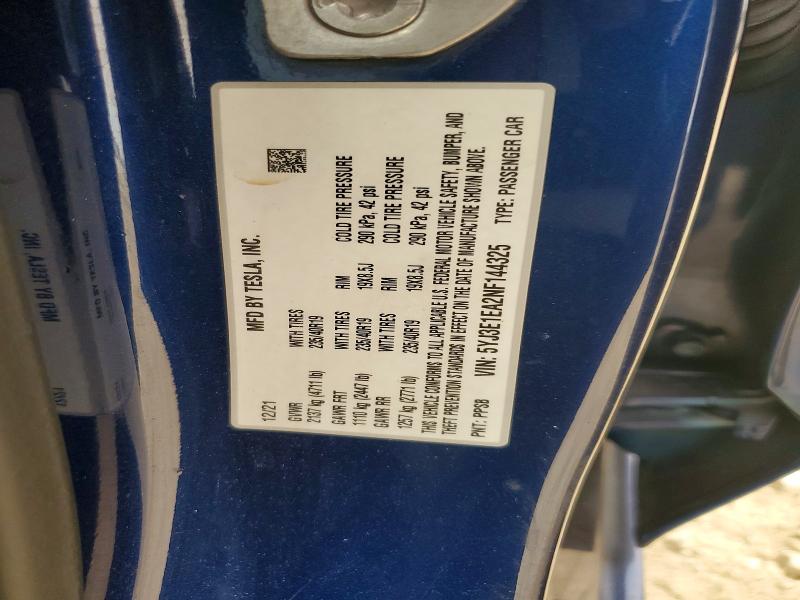 2022 Tesla Model 3 მანქანა იყიდება აუქციონზე, vin: 5YJ3E1EA2NF144325, აუქციონის ნომერი: 65949576