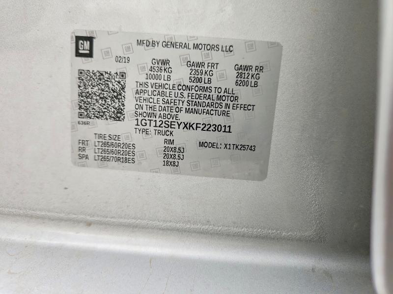 64395806 :رقم المزاد ، 1GT12SEYXKF223011 vin ، 2019 Gmc Sierra مزاد بيع