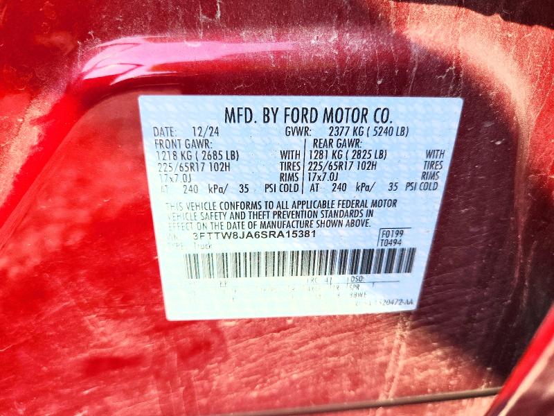 Продаж на аукціоні авто 2025 Ford Maverick, vin: 3FTTW8JA6SRA15381, номер лоту: 64104326