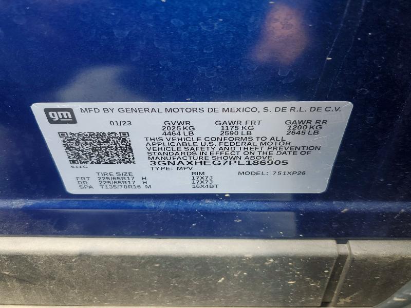 2023 Chevrolet Equinox მანქანა იყიდება აუქციონზე, vin: 3GNAXHEG7PL186905, აუქციონის ნომერი: 64226046