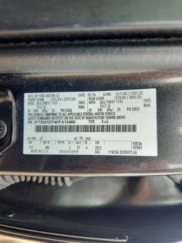 63448386 :رقم المزاد ، 1FTEW1EF4HFA12488 vin ، 2017 Ford F150 مزاد بيع