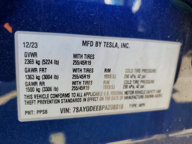 2023 Tesla Model Y მანქანა იყიდება აუქციონზე, vin: 7SAYGDEE8PA208018, აუქციონის ნომერი: 65919606