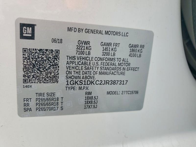Aukcja sprzedaży 2018 Gmc Yukon, vin: 1GKS1DKC2JR387317, numer aukcji: 66982326