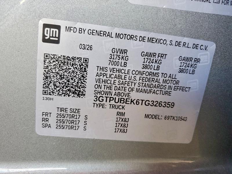 Aukcja sprzedaży 2026 Gmc Sierra, vin: 3GTPUBEK6TG326359, numer aukcji: 64464146