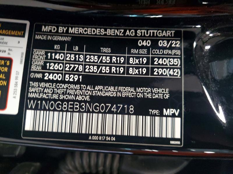 Aukcja sprzedaży 2022 Mercedes-benz Glc, vin: W1N0G8EB3NG074718, numer aukcji: 65125046