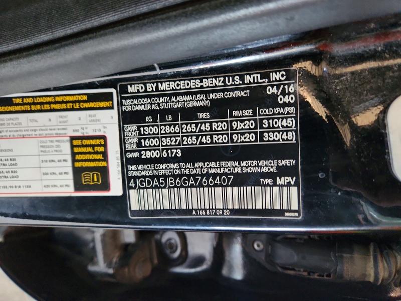 65594856 :رقم المزاد ، 4JGDA5JB6GA766407 vin ، 2016 Mercedes-benz Gle مزاد بيع