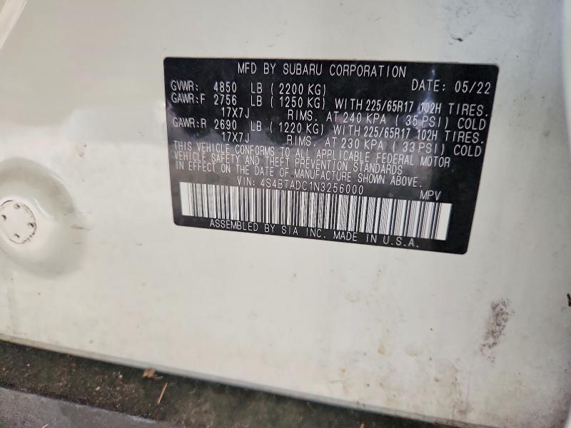 Продажа на аукционе авто 2022 Subaru Outback, vin: 4S4BTADC1N3256000, номер лота: 67172876