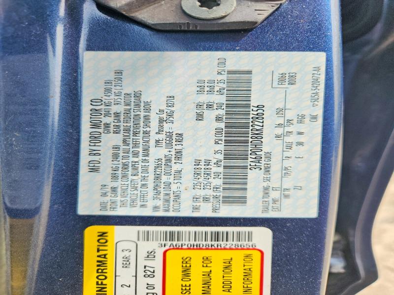 Aukcja sprzedaży 2019 Ford Fusion, vin: 3FA6P0HD8KR228656, numer aukcji: 63888196