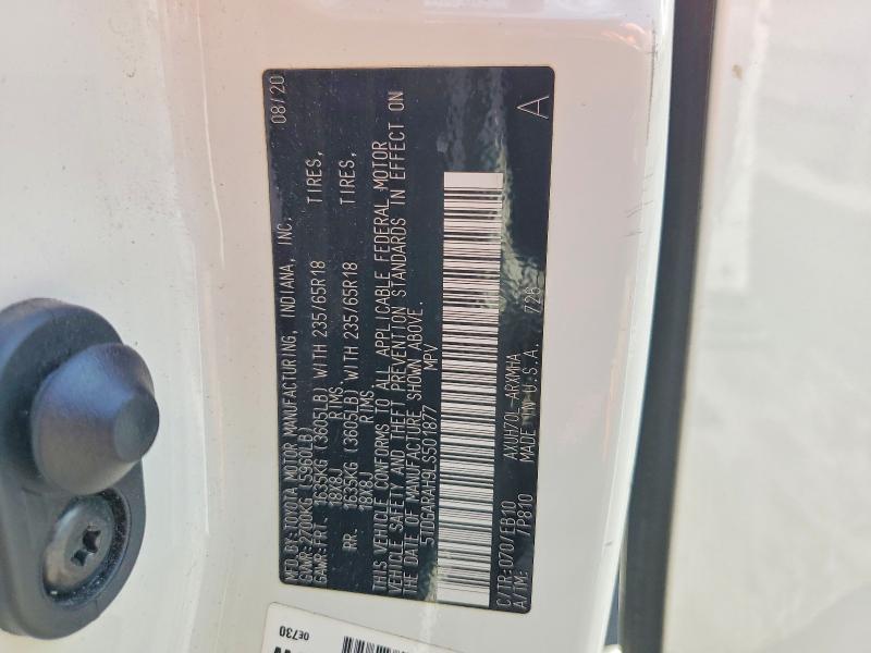 Aukcja sprzedaży 2020 Toyota Highlander, vin: 5TDGARAH9LS501877, numer aukcji: 65000736