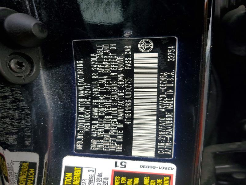 Aukcja sprzedaży 2018 Toyota Camry, vin: 4T1B11HK6JU060775, numer aukcji: 65400986