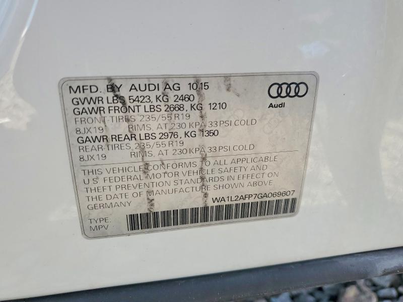 Aukcja sprzedaży 2016 Audi Q5, vin: WA1L2AFP7GA069607, numer aukcji: 64606356