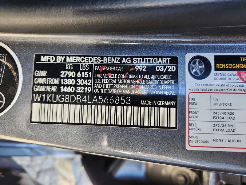 Aukcja sprzedaży 2020 Mercedes-benz S, vin: W1KUG8DB4LA566853, numer aukcji: 63724256