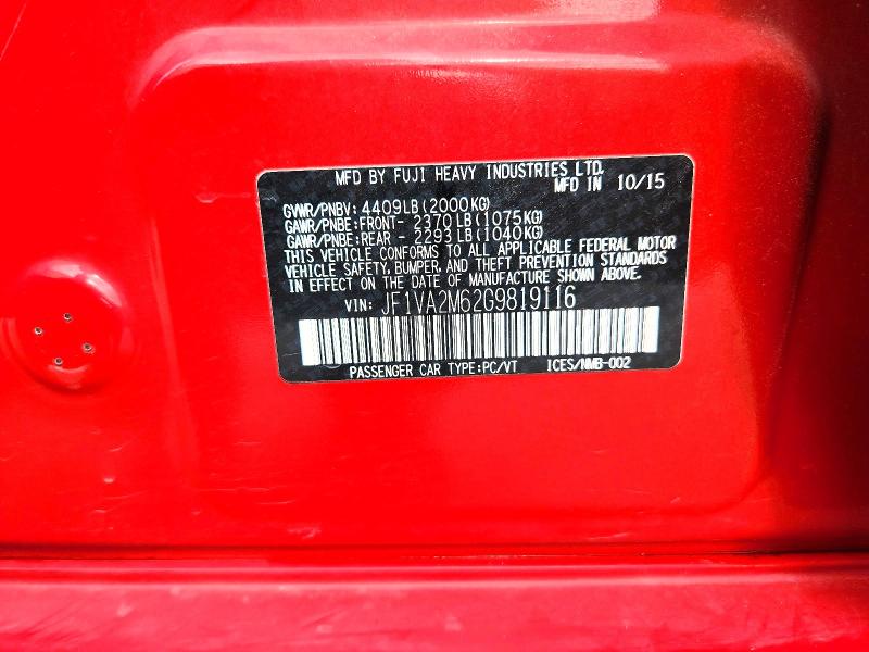 Продажа на аукционе авто 2016 Subaru Wrx, vin: JF1VA2M62G9819116, номер лота: 65679556