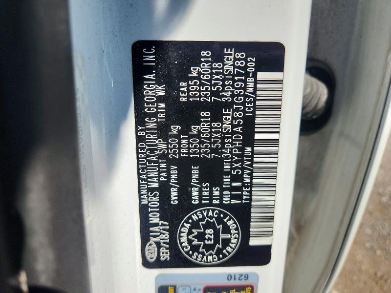 2018 Kia Sorento მანქანა იყიდება აუქციონზე, vin: 5XYPHDA58JG391788, აუქციონის ნომერი: 63661416