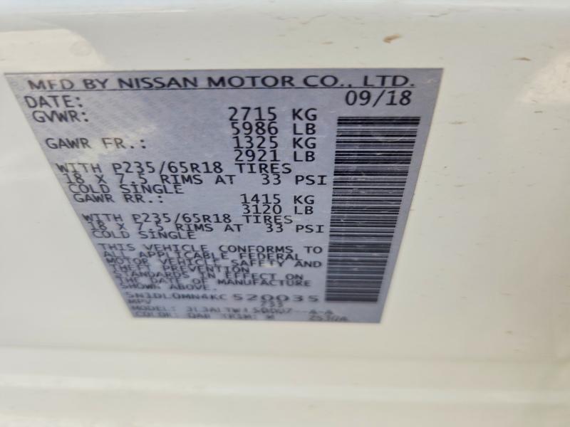 Aukcja sprzedaży 2019 Infiniti Qx60, vin: 5N1DL0MN4KC520035, numer aukcji: 64050616