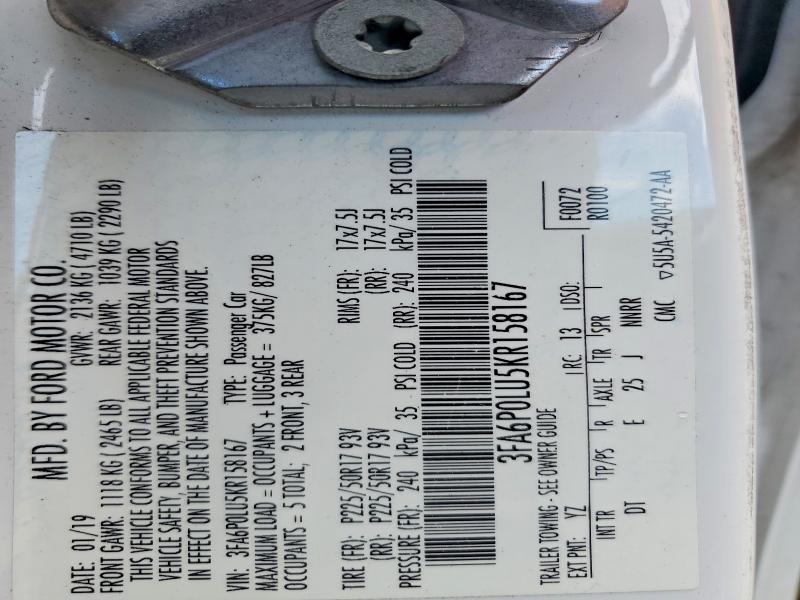 Aukcja sprzedaży 2019 Ford Fusion, vin: 3FA6P0LU5KR158167, numer aukcji: 63907416