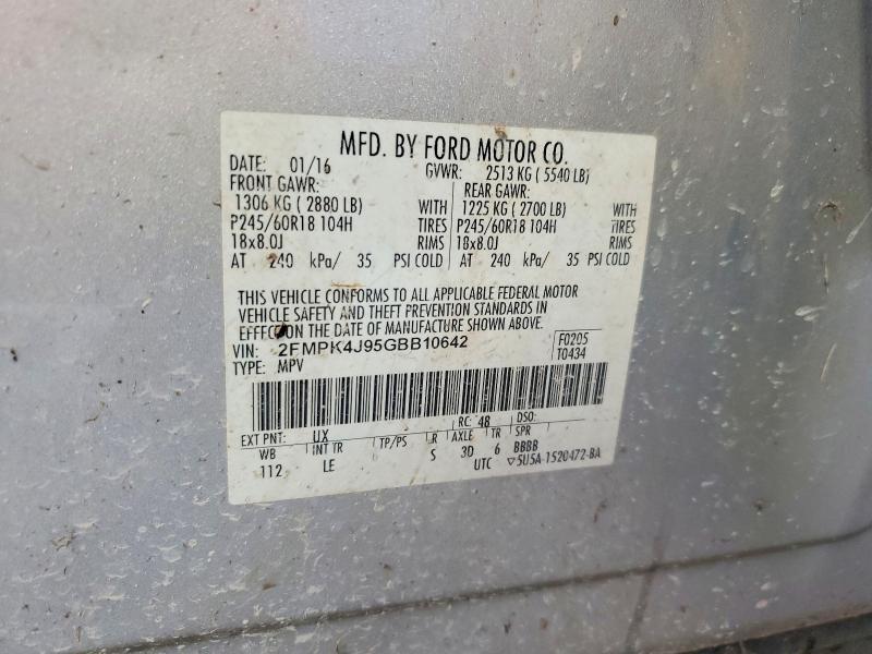 64219176 :رقم المزاد ، 2FMPK4J95GBB10642 vin ، 2016 Ford Edge مزاد بيع