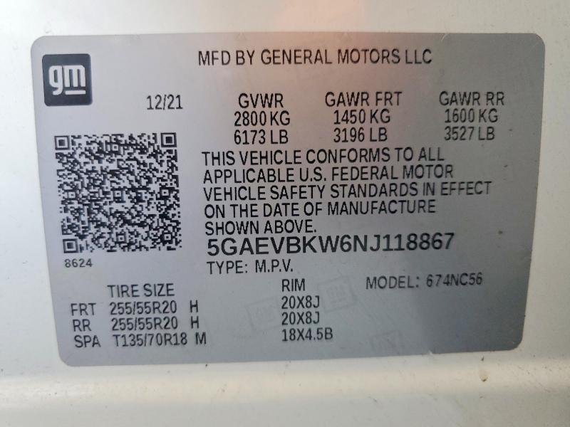 Продажа на аукционе авто 2022 Buick Enclave, vin: 5GAEVBKW6NJ118867, номер лота: 65209866