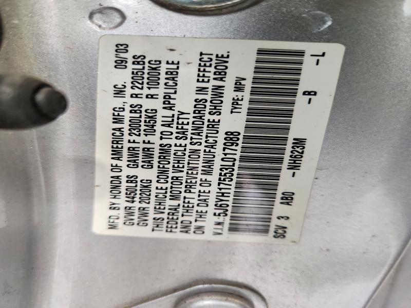 2003 Honda Element მანქანა იყიდება აუქციონზე, vin: 5J6YH17553L017988, აუქციონის ნომერი: 65221836