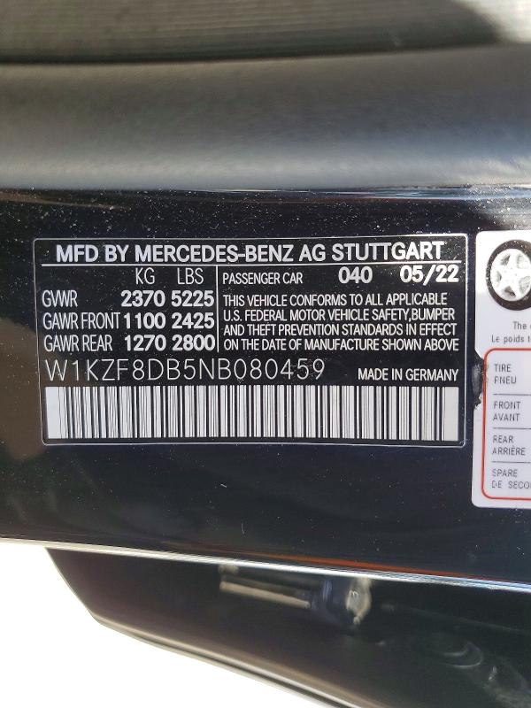 Aukcja sprzedaży 2022 Mercedes-benz E, vin: W1KZF8DB5NB080459, numer aukcji: 64972396