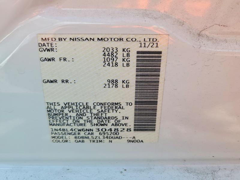 64982926 :رقم المزاد ، 1N4BL4CW6NN304828 vin ، 2022 Nissan Altima مزاد بيع