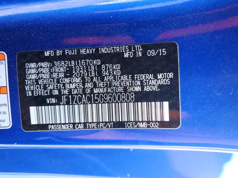 2016 Subaru Brz მანქანა იყიდება აუქციონზე, vin: JF1ZCAC15G9600808, აუქციონის ნომერი: 64889586