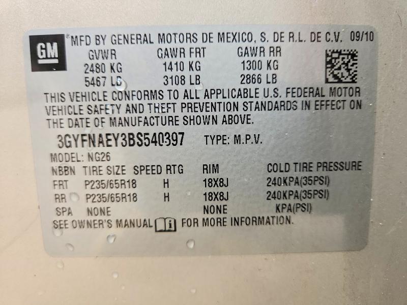2011 Cadillac Srx მანქანა იყიდება აუქციონზე, vin: 3GYFNAEY3BS540397, აუქციონის ნომერი: 63792836